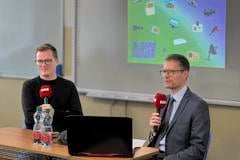 Matúš Banovič with The Slovak Spectator moderator James Thomson.