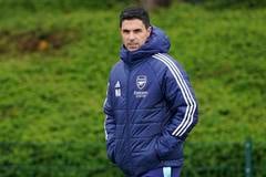 KK25 Londýn - Na snímke tréner Arsenalu Mikel Arteta počas tréningu pred stredajšou odvetou štvrťfinále Ligy majstrov proti Realu Madrid v Londýne v utorok 15. apríla 2025. FOTO TASR/AP.Arsenal manager Mikel Arteta during a training session in London, England, Tuesday, April 15, 2025, ahead of the Champions League soccer match between Real Madrid and Arsenal London. (Jonathan Brady/PA via AP)