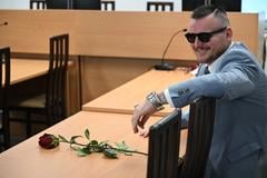 Daniel Bombic, charged with extremist criminal offences, sits during a hearing at the Supreme Court in Bratislava on Tuesday, 29 April 2025.