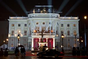 The decorated historical building of the SND hosting the Opera Ball.