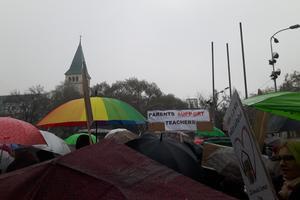 English banner at the protest