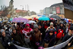 Teachers gathered in SNP Square.