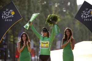 Sagan celebrates his overall placing at the 103rd TdF