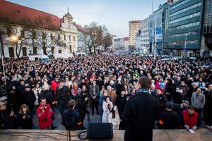 Protesters gathered in SNP Square in Bratislava