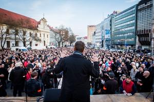 Poliitcians addresed the crowd in downtown Bratislava.