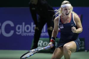 The third match of Dominika Cibulková at the 2016 WTA Tour world championship in Singapore against Simona Halep.