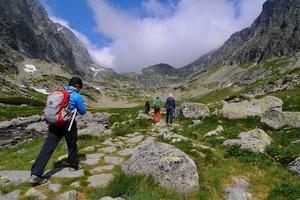 Hiking in the Velická Valley in the High Tatras.
