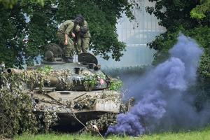Soldiers during dynamic demonstartion of the working of Slovak Army at a polygon, during opening of IDEB 2018 fair. 