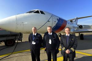 Crew takes part from the Jak-40 government plane before its retirement in a museum.
