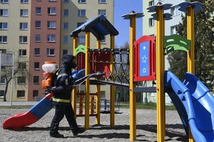 The disinfection of a children's playground in Prešov.