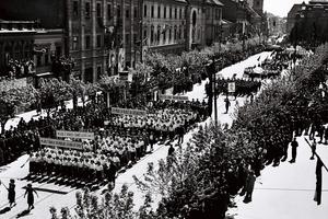 A typical image of a pre-1989 May Day rally.