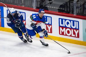 Na snímke zľava Kevin Bozon (Francúzsko) a Mislav Rosandič (Slovensko) počas zápasu základnej A-skupiny Slovensko - Francúzsko-