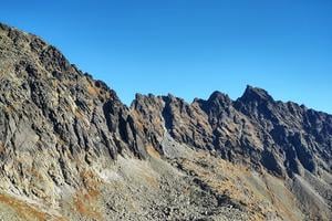A view of the Capie Pleso mountain lake from below the saddle.