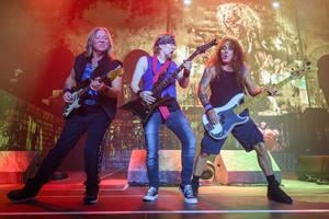 From left: guitarists Dave Murray, Adrian Smith and Steve Harris.