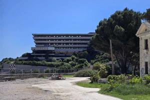 In the back are the ruins of the Pelegrin hotel which are being demolished.