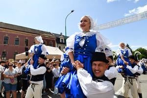 Members of the Kopaničiar from Slovakia during the procession in Myjava.