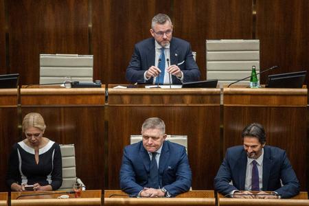 Robert Fico, Denisa Sakova, Robert Kalinak and Peter Pellegrini in parliament. 