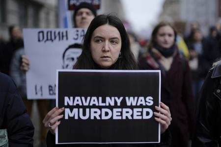 Protest march near the Russian embassy in Berlin.