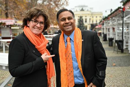 Dutch Ambassador to Slovakia Gabriella Sancisi with US Ambassador to Slovakia Gautam Rana in Bratislava in December 2022.