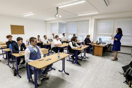 Students taking part in the Maturita school leaving exam. 