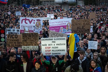 An anti-government protest in Bratislava in mid-March 2024.