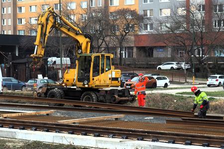 Construction of the Petržalka tram line extension.