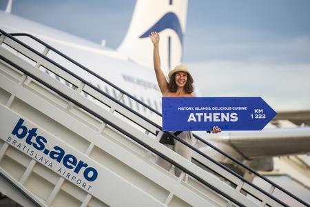 Janka, a blogger, during the inauguration of the first flight to Athens with Aegean Airlines at the airport in Bratislava on September 14, 2023.