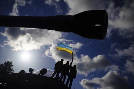Ukrainian soldiers at Bovington Camp, a British Army military base where they are training on Challenger 2 tanks, in Dorset, England, on February 22, 2023.