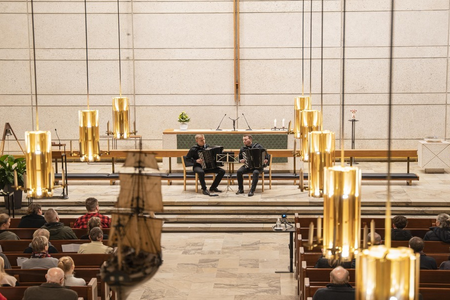 The accordionists Marek Mikáč and Kalle Siitonen will perform in the Evangelical Church on May 13.