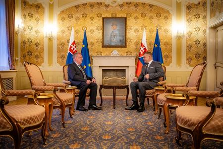 PM Robert Fico with Russian Ambassador Igor Bratchikov, as portrayed in November 2023.