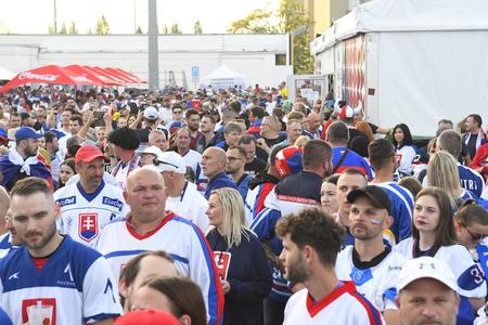 Slovak hockey fans in Ostrava, Czechia, on May 21, 2024.