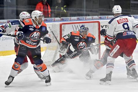 Goalie Stanislav Škovránek (Michalovce) in the fifth game of the Tipos Extraliga quarterfinal playoff between HK Dukla Ingema Michalovce and HKM Zvolen on March 27, 2024 in Michalovce.