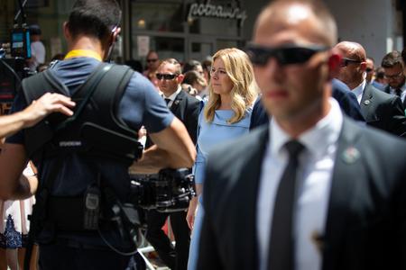 President Zuzana Čaputová walks to St. Martin Cathedral in Bratislava on June 15, 2019.