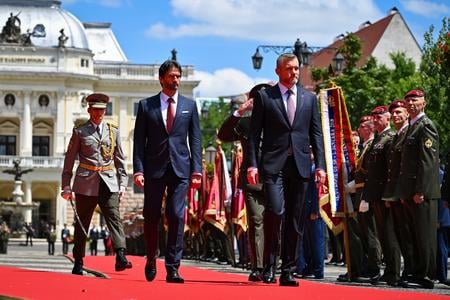President Peter Pellegrini during the inspection of the units of the Armed Forces of the Slovak Republic at Hviezdoslavovo Square in Bratislava on June 15, 2024.