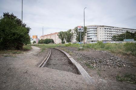 The uncovered rail track in Bratislava.