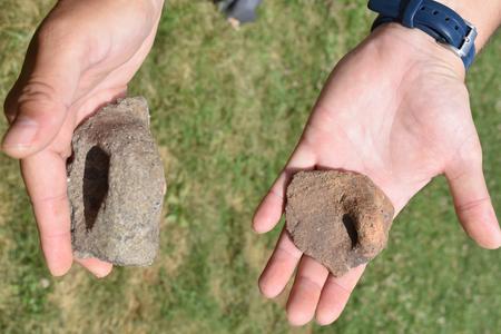 Fragments of pottery found during the archaeological research at the Dudince Spa site on July 3, 2024.