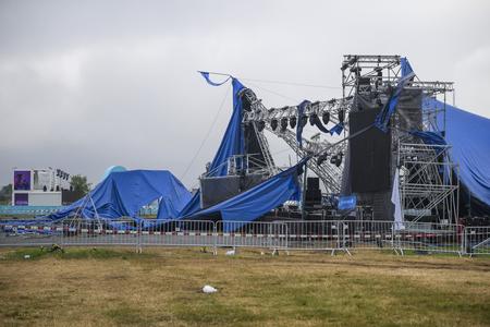 A destroyed tent at Pohoda festival in Trenčín, western Slovakia, on July 13, 2024.