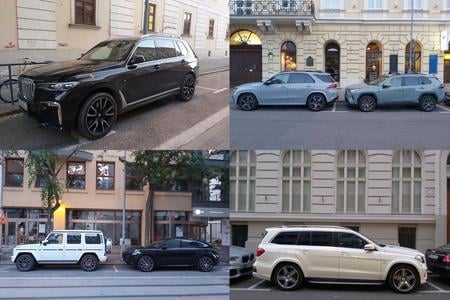 Well over half a million euros' worth of SUVs photographed during a 3-minute walk around central Bratislava in late June.