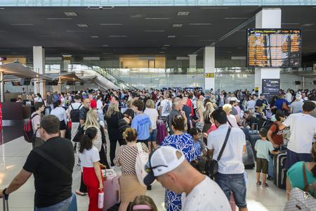 Passengers after the reopening of M. R. Štefánik Airport following a bomb threat in Bratislava on July 31, 2024.