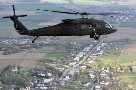 A Sikorsky UH-60 Black Hawk helicopter over eastern Slovakia on Tuesday, April 26, 2022. 