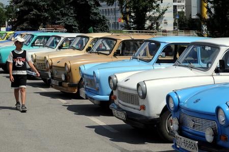The Trabant cars.