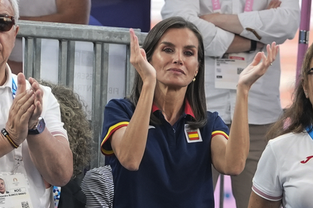 Queen Letizia of Spain attending a match of the Spanish women's basketball team during the 2024 Summer Olympics in Paris.