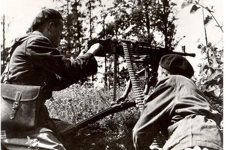 French partisans in combat action near Strečno in 1944.