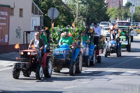 Winemakers parade through Rača during the 2021 vinobranie festival.