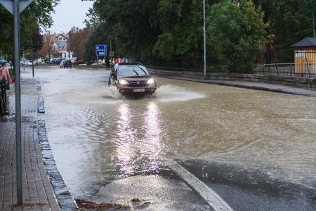 Flooded street in Stupava.