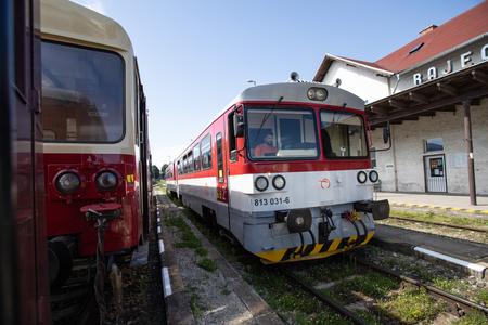 A train stops in Rajec, Žilina Region.