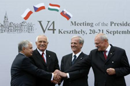From left, Presidents Lech Kaczynski of Poland, Václav Klaus of the Czech Republic, László Sólyom of Hungary and Ivan Gašparovič of Slovakia during a summit in Keszthely, Hungary in September 2007.
