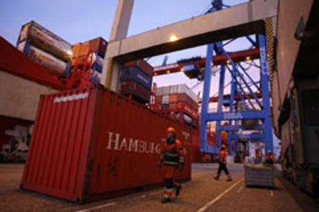 Waiting for a train: intermodal transportation combines sea, rail and road.