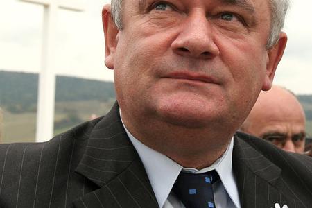 SNS boss Ján Slota during the ceremonial installation of the Lorraine Cross near the village of Pavlovce in eastern Slovakia on October 5. 