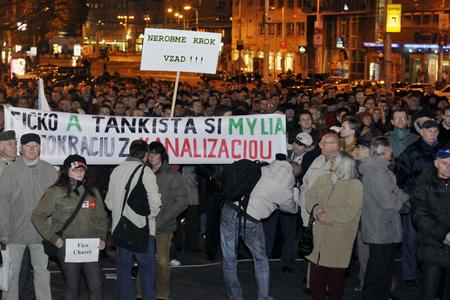 Hundreds of people gathered in Bratislava's SNP Square to protest against steps the Fico government has taken.